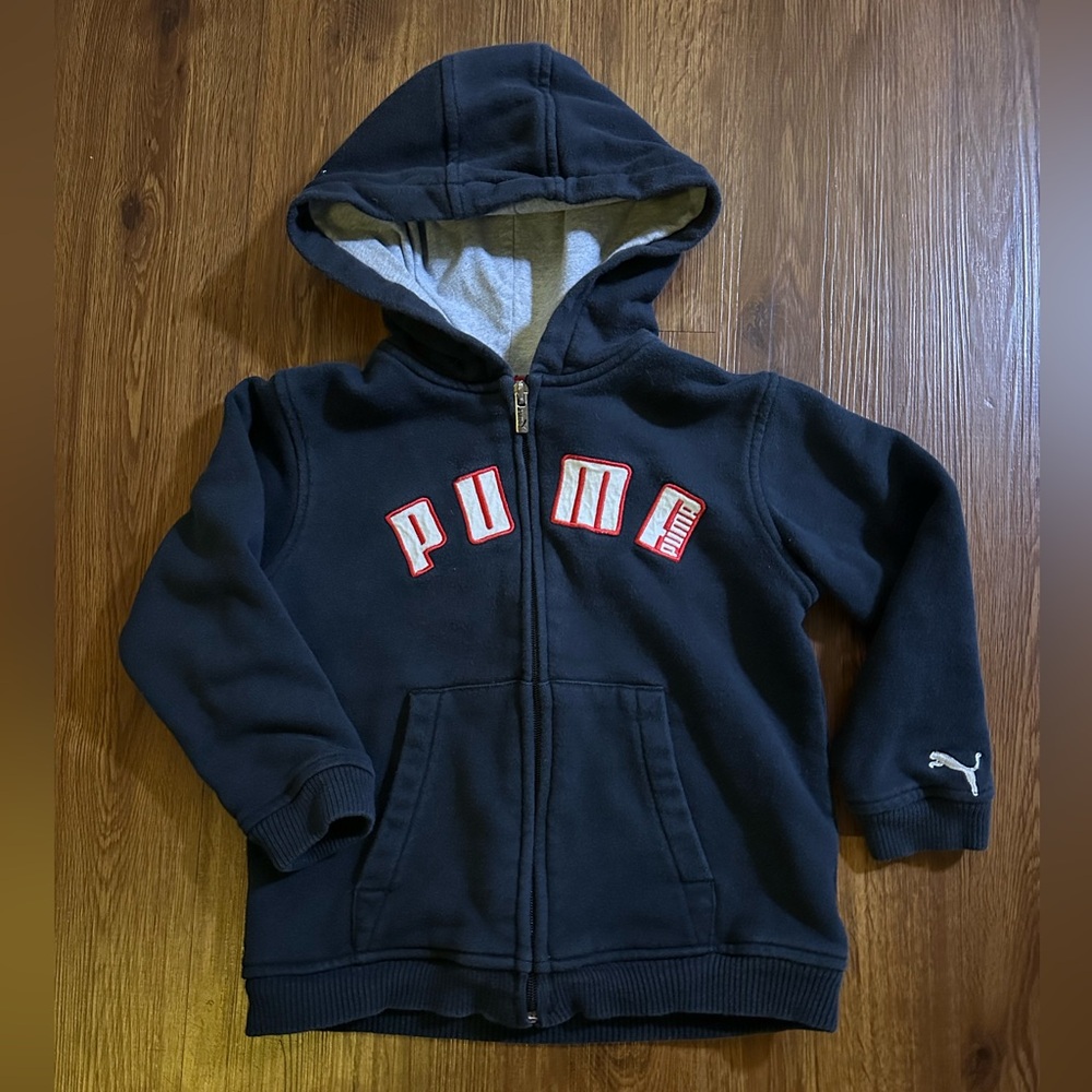 Puma Kids Black and Gray Full Zip Up Hoodie 4T